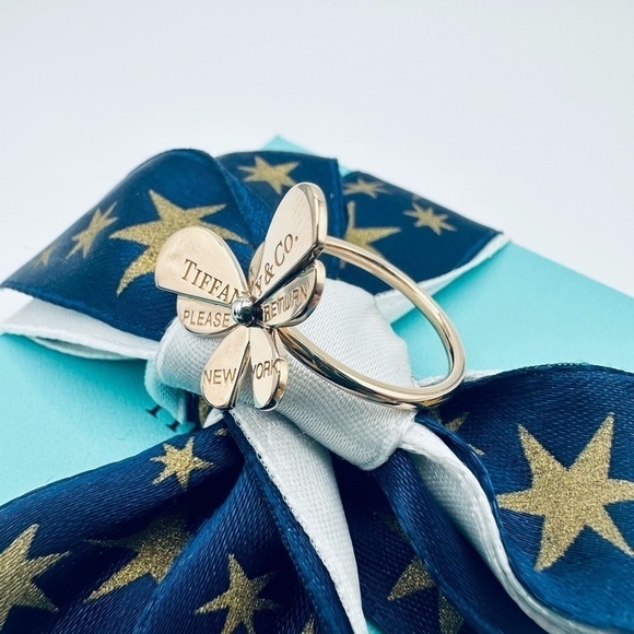 RARE Tiffany & Co. Butterfly Ring Love Bug 18K Rose Gold & Silver with Box - Picture 4 of 10